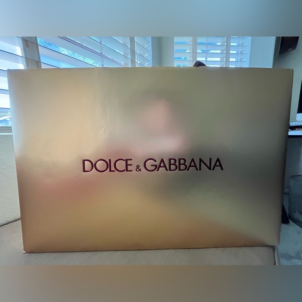 Authentic Extra Large Dolce & Gabbana Metallic Gold Shopping Bag with Dark Logo